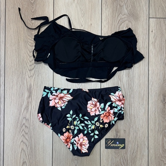 NWT - Women’s Black High Waisted Floral Bikini Set (matching kids set available) - Picture 3 of 7